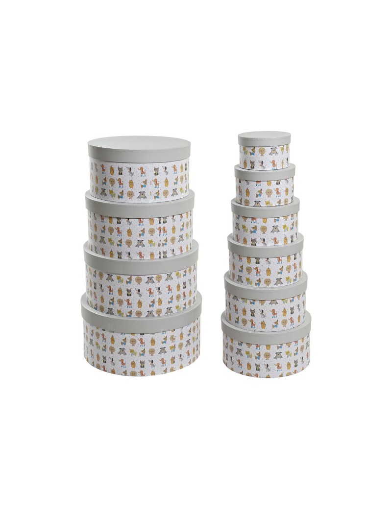Boîte Multiusage DKD Home Decor Blanc Enfant Multicouleur Fleurs Carton (37,5 x 37,5 x 18 cm)