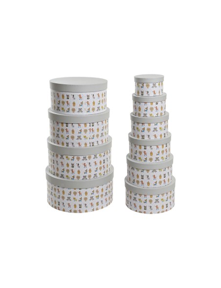 Boîte Multiusage DKD Home Decor Blanc Enfant Multicouleur Fleurs Carton (37,5 x 37,5 x 18 cm)