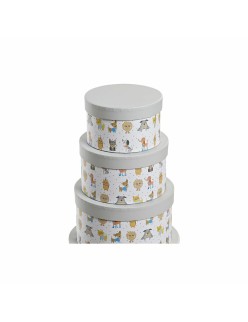 Boîte Multiusage DKD Home Decor Blanc Enfant Multicouleur Fleurs Carton (37,5 x 37,5 x 18 cm)