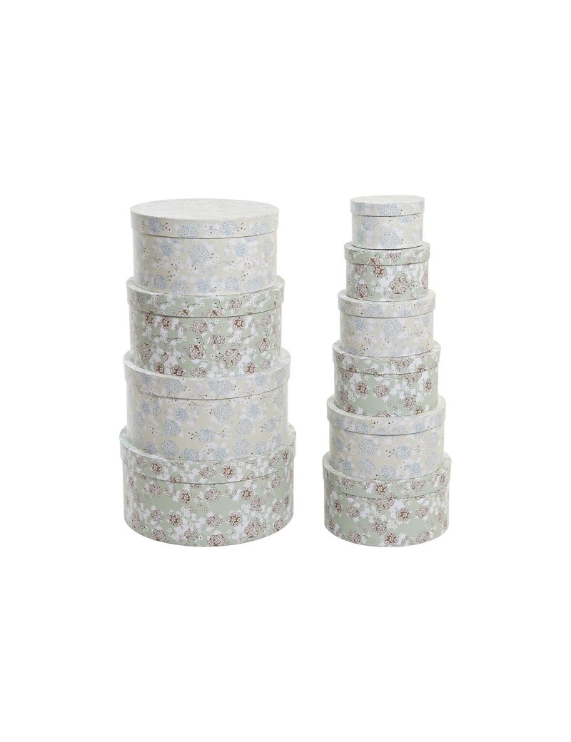 Set of Stackable Organising Boxes DKD Home Decor Beige Green Cardboard (37,5 x 37,5 x 18 cm)