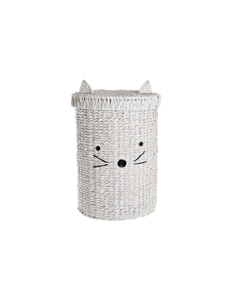 Cesto para la Ropa Sucia DKD Home Decor Blanco Infantil Gato 42 x 42 x 63 cm Fibra