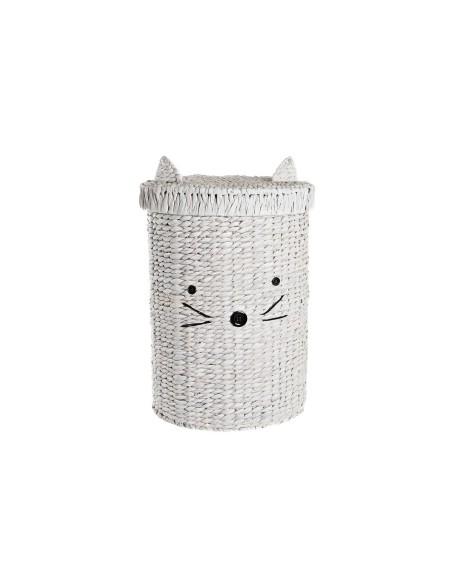 Cesto para la Ropa Sucia DKD Home Decor Blanco Infantil Gato 42 x 42 x 63 cm Fibra