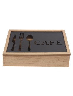Range-couverts DKD Home Decor Marron Noir Métal Aluminium Bois MDF Vintage 25 x 18 x 6 cm