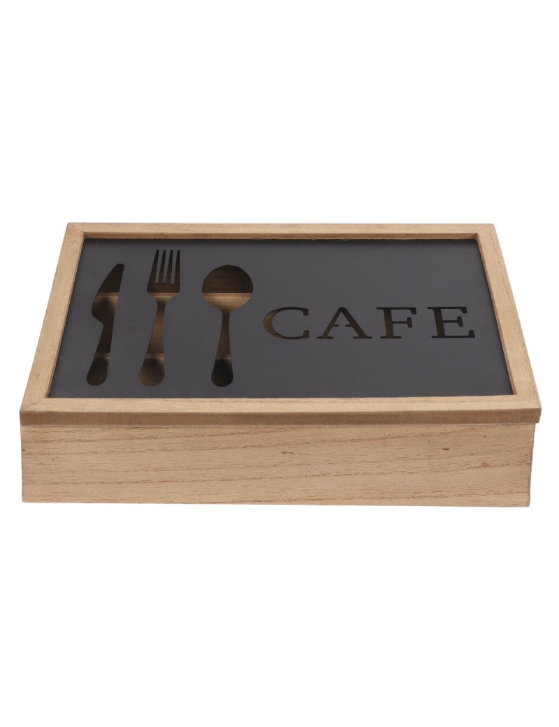 Range-couverts DKD Home Decor Marron Noir Métal Aluminium Bois MDF Vintage 25 x 18 x 6 cm