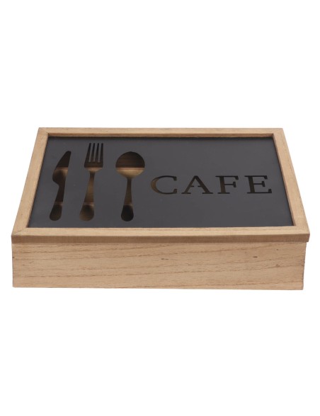 Range-couverts DKD Home Decor Marron Noir Métal Aluminium Bois MDF Vintage 25 x 18 x 6 cm