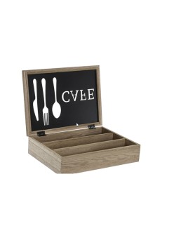 Range-couverts DKD Home Decor Marron Noir Métal Aluminium Bois MDF Vintage 25 x 18 x 6 cm
