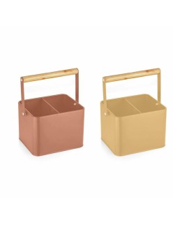 Range-couverts DKD Home Decor 18 x 15,5 x 24 cm Métal Terre cuite Jaune Vintage Pin (2 Unités)