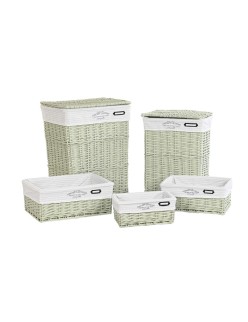 Set di Cestini DKD Home Decor Verde vimini 44 x 34 x 56 cm 5 Pezzi