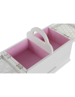 Scatola-Portagioie DKD Home Decor 16 x 17 x 28 cm Bianco Rosa chiaro Legno MDF