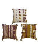 Cushion DKD Home Decor 40 x 15 x 40 cm White Maroon Mustard (3 Pieces)