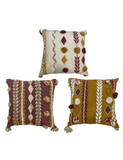 Cushion DKD Home Decor 40 x 15 x 40 cm White Maroon Mustard (3 Pieces)