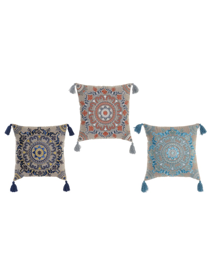Cushion DKD Home Decor Orange Sky blue Navy Blue Mandala 40 x 10 x 40 cm (3 Pieces)
