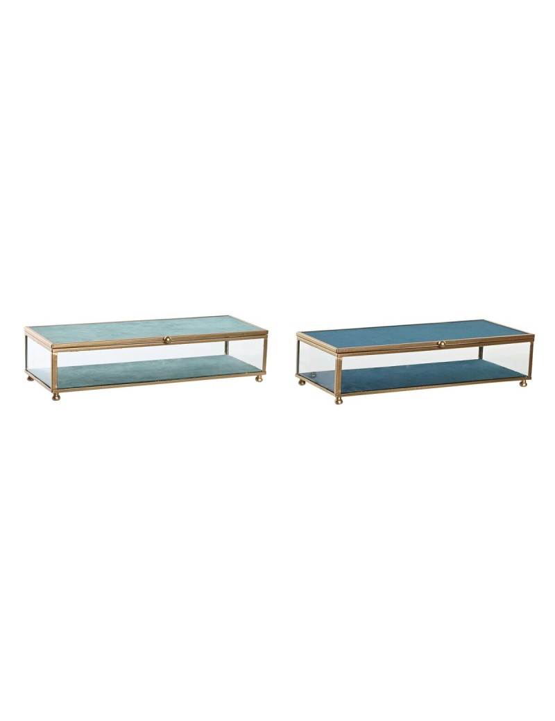 Scatola-Portagioie DKD Home Decor Cristallo Metallo Turchese Blu cielo 25 x 10 x 5 cm (2 Unità)
