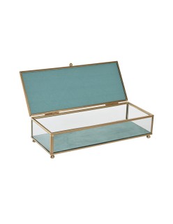 Scatola-Portagioie DKD Home Decor Cristallo Metallo Turchese Blu cielo 25 x 10 x 5 cm (2 Unità)