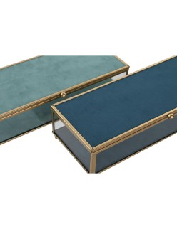 Scatola-Portagioie DKD Home Decor Cristallo Metallo Turchese Blu cielo 25 x 10 x 5 cm (2 Unità)