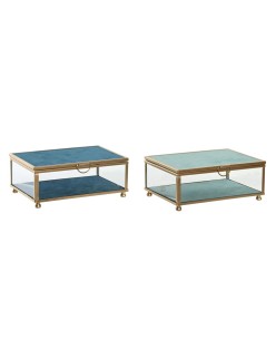 Boîte à bijoux DKD Home Decor 15 x 10 x 6 cm Verre Turquoise Bleu ciel Fer (2 Unités)