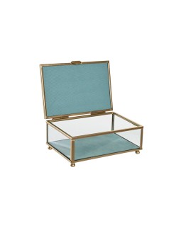 Scatola-Portagioie DKD Home Decor 15 x 10 x 6 cm Cristallo Turchese Blu cielo Ferro (2 Unità)