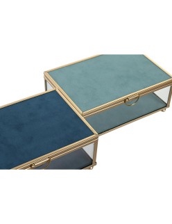 Scatola-Portagioie DKD Home Decor 15 x 10 x 6 cm Cristallo Turchese Blu cielo Ferro (2 Unità)