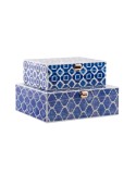 Scatola-Portagioie DKD Home Decor Azzurro Blu Marino Legno 24 x 20 x 8 cm (2 Unità)