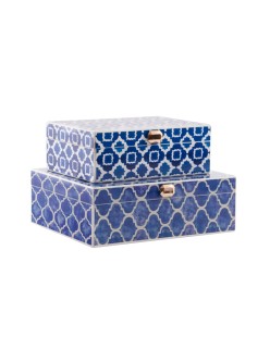 Scatola-Portagioie DKD Home Decor Azzurro Blu Marino Legno 24 x 20 x 8 cm (2 Unità)