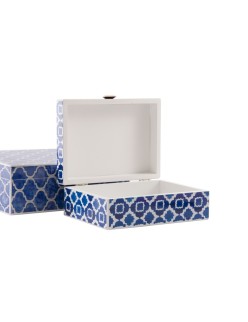 Scatola-Portagioie DKD Home Decor Azzurro Blu Marino Legno 24 x 20 x 8 cm (2 Unità)