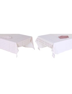 Tovaglia e tovaglioli DKD Home Decor 150 x 250 x 0,5 cm Rosa Bianco (2 Unità)
