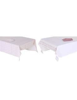 Tovaglia e tovaglioli DKD Home Decor 150 x 150 x 0,5 cm Rosa Bianco (2 Unità)