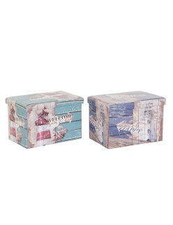 Scatola Multiuso DKD Home Decor 59 x 40 x 40 cm Poliuretano Multicolore Cartone Mediterraneo (2 Unità)