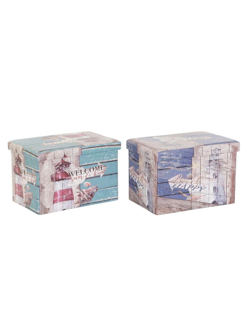 Scatola Multiuso DKD Home Decor 59 x 40 x 40 cm Poliuretano Multicolore Cartone Mediterraneo (2 Unità)