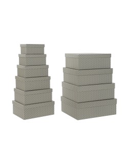 Set di Scatole per Sistemare Impilabili DKD Home Decor Pois Grigio Bianco Cartone (43,5 x 33,5 x 15,5 cm)