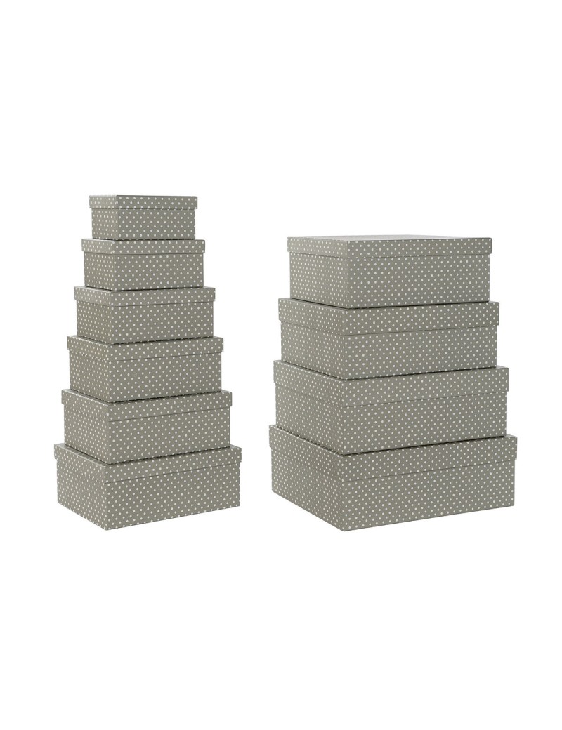 Set di Scatole per Sistemare Impilabili DKD Home Decor Pois Grigio Bianco Cartone (43,5 x 33,5 x 15,5 cm)