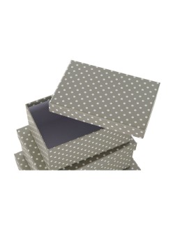 Set di Scatole per Sistemare Impilabili DKD Home Decor Pois Grigio Bianco Cartone (43,5 x 33,5 x 15,5 cm)