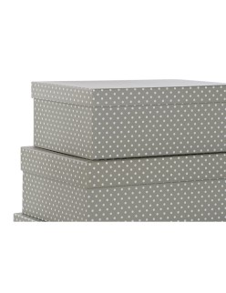 Set di Scatole per Sistemare Impilabili DKD Home Decor Pois Grigio Bianco Cartone (43,5 x 33,5 x 15,5 cm)