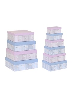 Set di Scatole per Sistemare Impilabili DKD Home Decor Azzurro Rosa Cartone (43,5 x 33,5 x 15,5 cm)