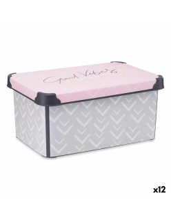 Scatola portaoggetti con coperchio Kipit Vibes Grigio Rosa Plastica 10 L 22,7 x 16,5 x 34,5 cm (12 Unità)