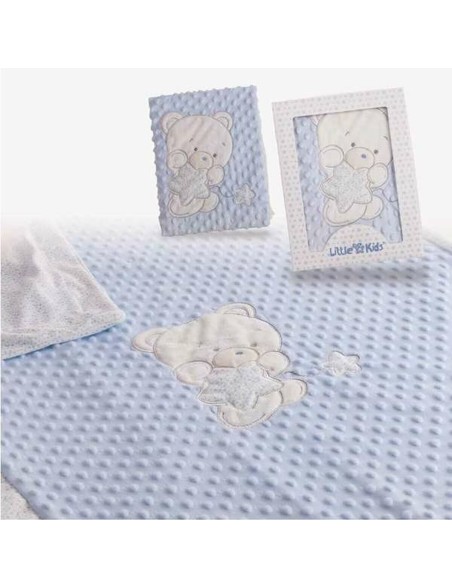 Manta para Bebé Oso Bordado Azul Doble Manta para Bebé Oso Bordado Azul Doble