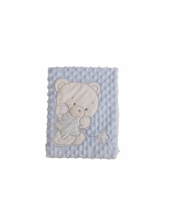 Manta para Bebé Urso Bordado Azul Duplo