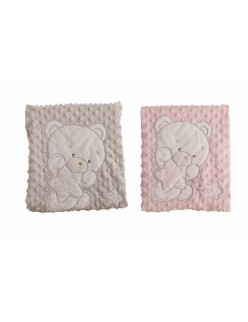 Manta para Bebé Oso Rosa Bordado Doble