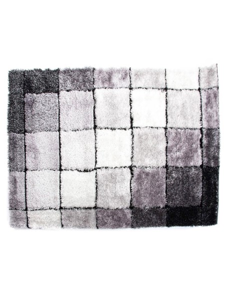 Alfombra DKD Home Decor Negro Poliéster Blanco Cuadros 120 x 180 x 2 cm Alfombra DKD Home Decor Negro Poliéster Blanco Cuadros 120 x 180 x 2 cm