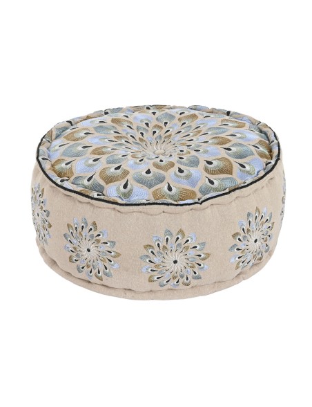 Pouf DKD Home Decor Bleu Beige 60 x 60 x 27 cm Pouf DKD Home Decor Bleu Beige 60 x 60 x 27 cm