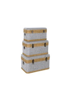 Set di Bauli DKD Home Decor 60 x 36 x 34 cm Naturale Grigio Legno