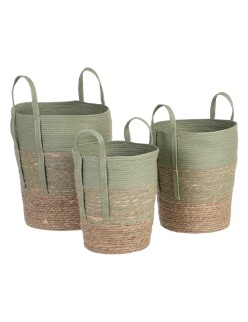 Set di Cesti 42 x 42 x 48 cm Menta Fibra naturale (3 Pezzi)