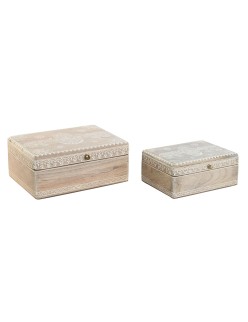 Scatola-Portagioie DKD Home Decor 25,5 x 20 x 10,5 cm Naturale Legno di mango (2 Unità)