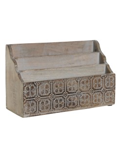 Organisateur polyvalent DKD Home Decor Blanc Naturel Bois de manguier 32 x 13 x 21 cm (12 Unités)