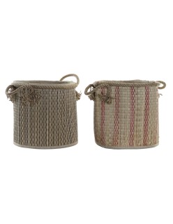 Panier Multi-usages DKD Home Decor Marron Noir Rouge Boho 30 x 30 x 36 cm (2 Unités)