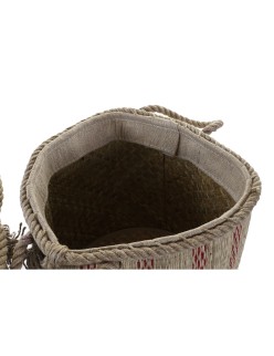 Cestino Multiuso DKD Home Decor Marrone Nero Rosso Boho 30 x 30 x 36 cm (2 Unità)