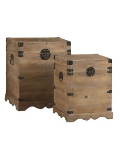 Set di Bauli DKD Home Decor Metallo Abete Legno di abete Orientale 50 x 50 x 61 cm 48 x 48 x 61 cm 50 x 50 x 60 cm (2 Unità) (1 