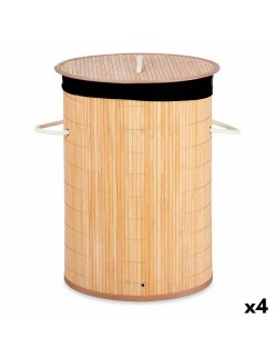 Cesto per i Panni Sporchi Kipit BA1315-436 Nero Naturale Metallo Bambù Legno MDF 48 L (4 Unità)