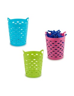 Cesta para Pinzas Amarillo Azul Naranja Rosa Poliestireno 14 x 17 x 14 cm (12 Unidades)