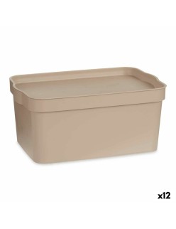 Scatola portaoggetti con coperchio Kipit TP594-3 Beige Plastica 7,5 L 21,5 x 14,5 x 32 cm (12 Unità)